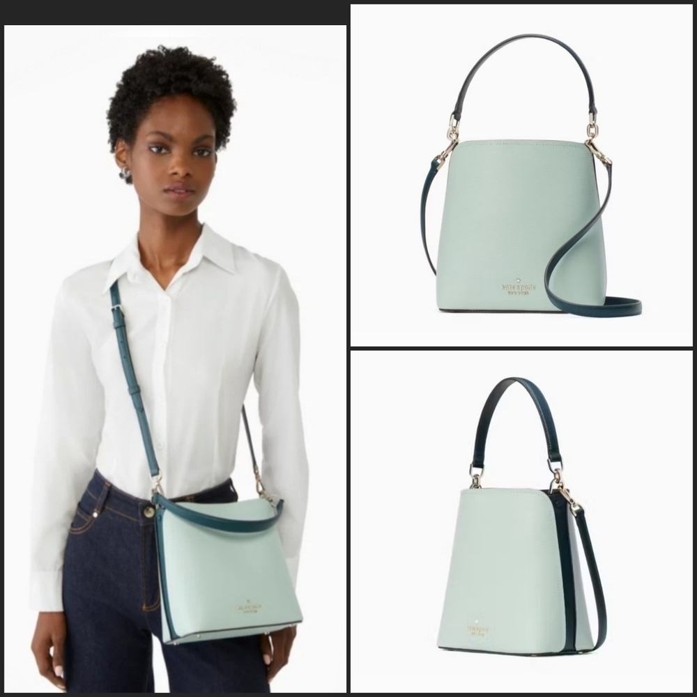 New Kate Spade Two Atone Green Darcy Bucket Bag In Original Packaging